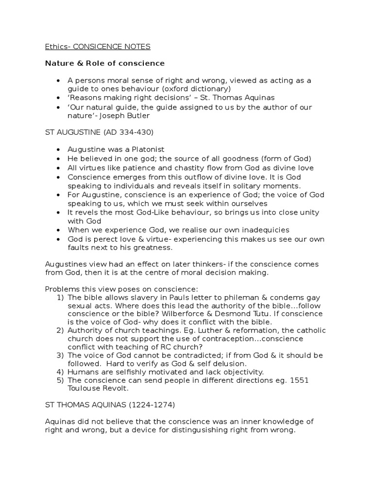 Conscience Notes Pdf Conscience Thomas Aquinas