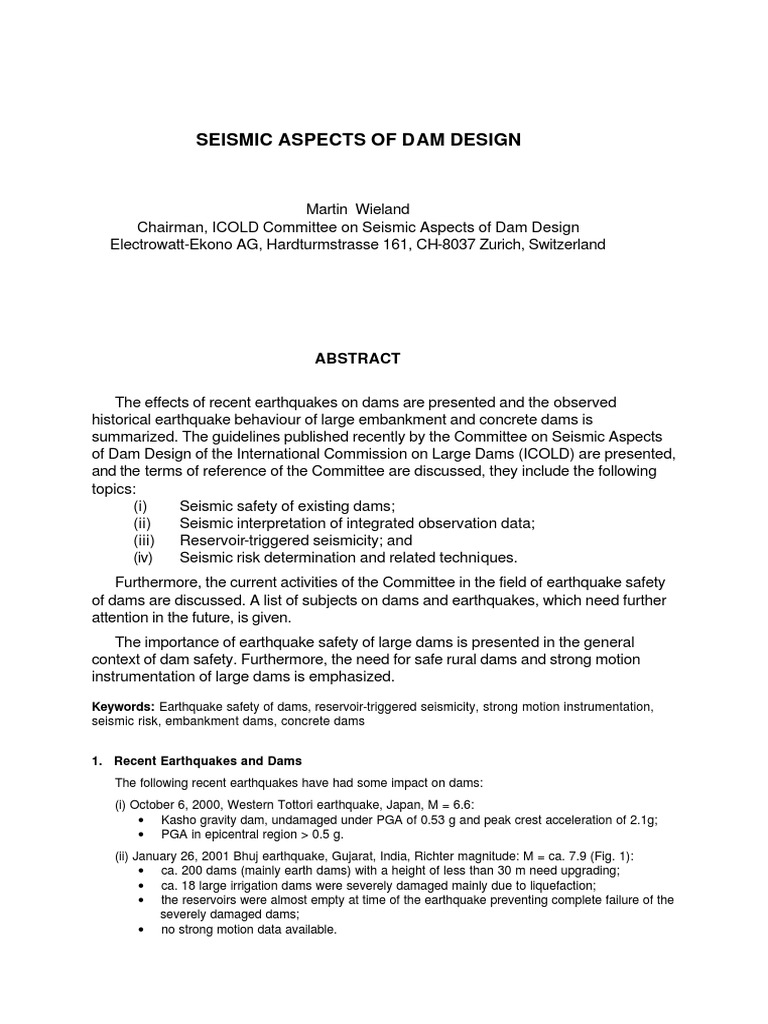 Seismic Aspects of Dam Design PDF | PDF | Earthquakes | Dam