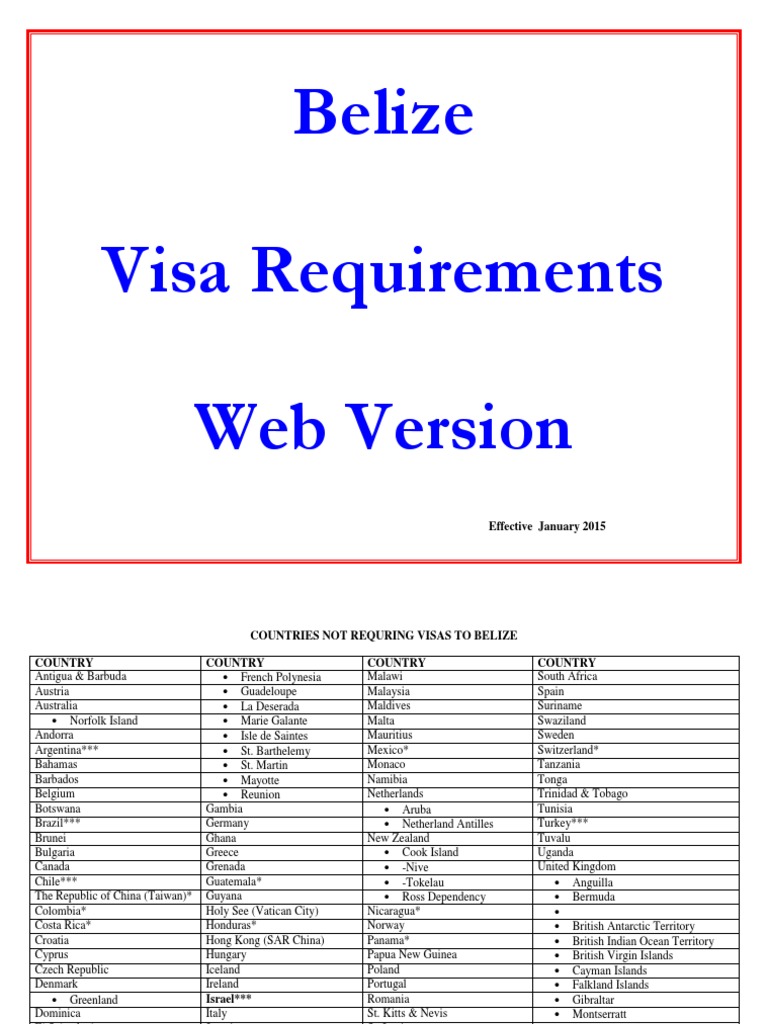 Visa Requirements for Belize 2015  Version Island Travel Visa