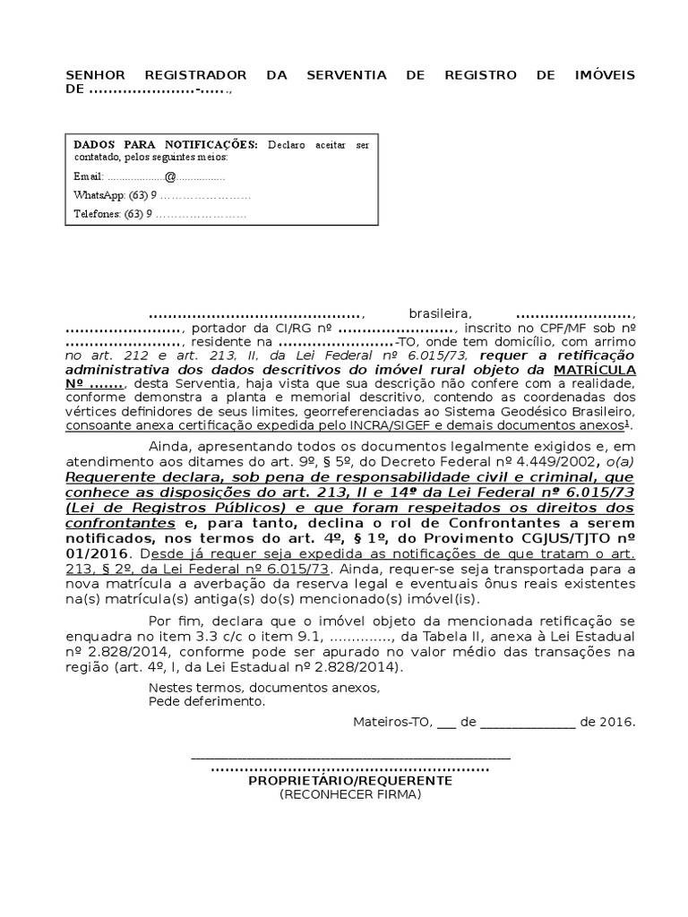 01. Modelo - Requerimento - Georreferenciamento - Padrão