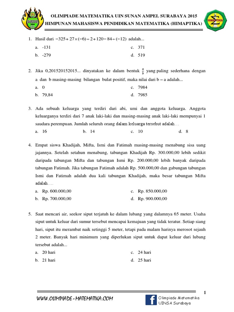Soal Pilihan Ganda Sd Babak Penyisihan Proses Layout A4 Fix