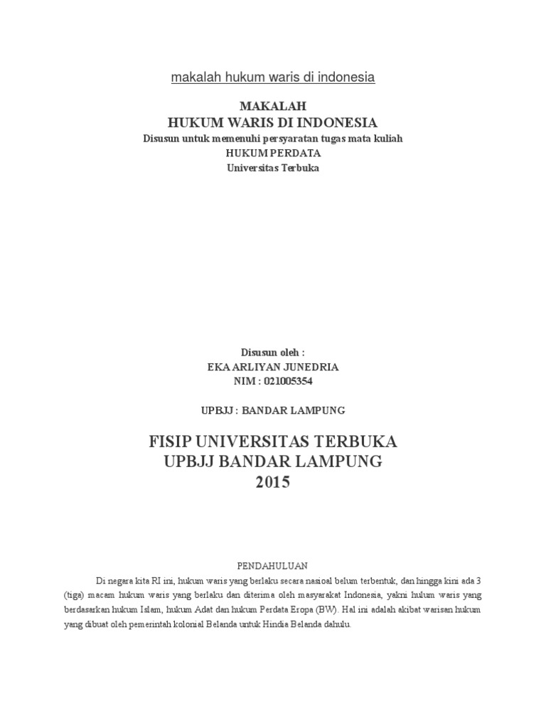 Makalah Hukum Waris Di Indonesia