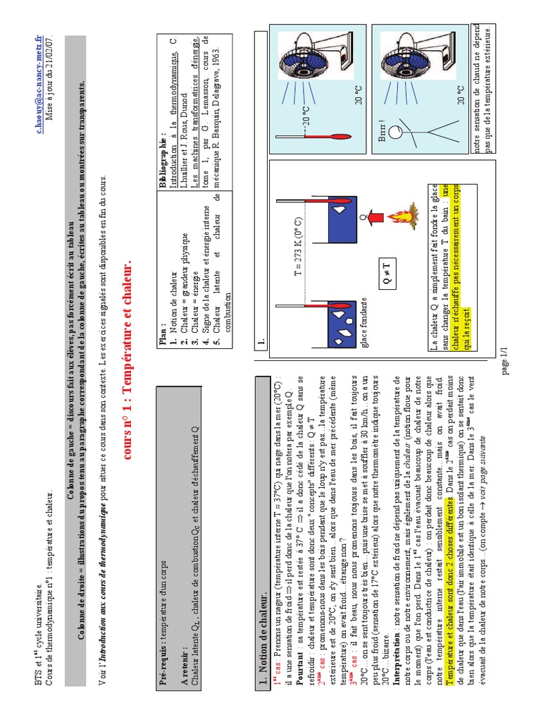 Thermodynamique Cours 1 | PDF | Enthalpie de changement d'état ...