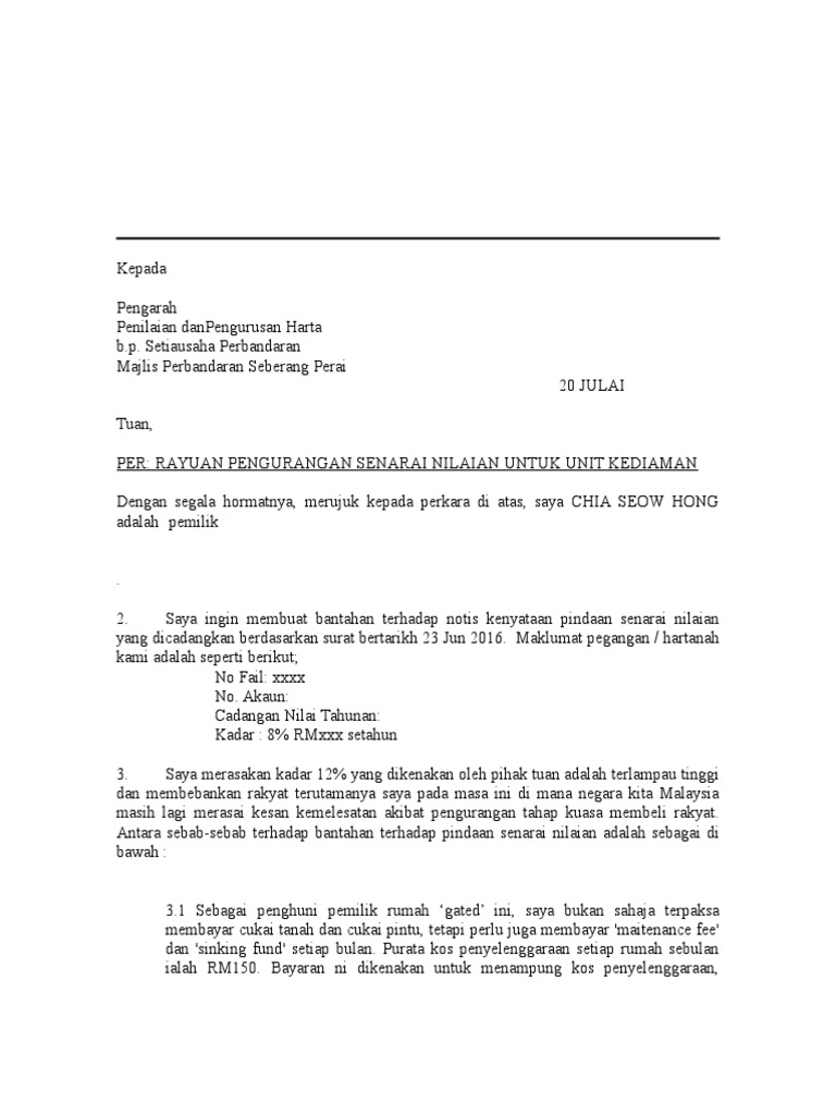 Surat Rayuan Cukai Pintu Rumah Gated Pdf