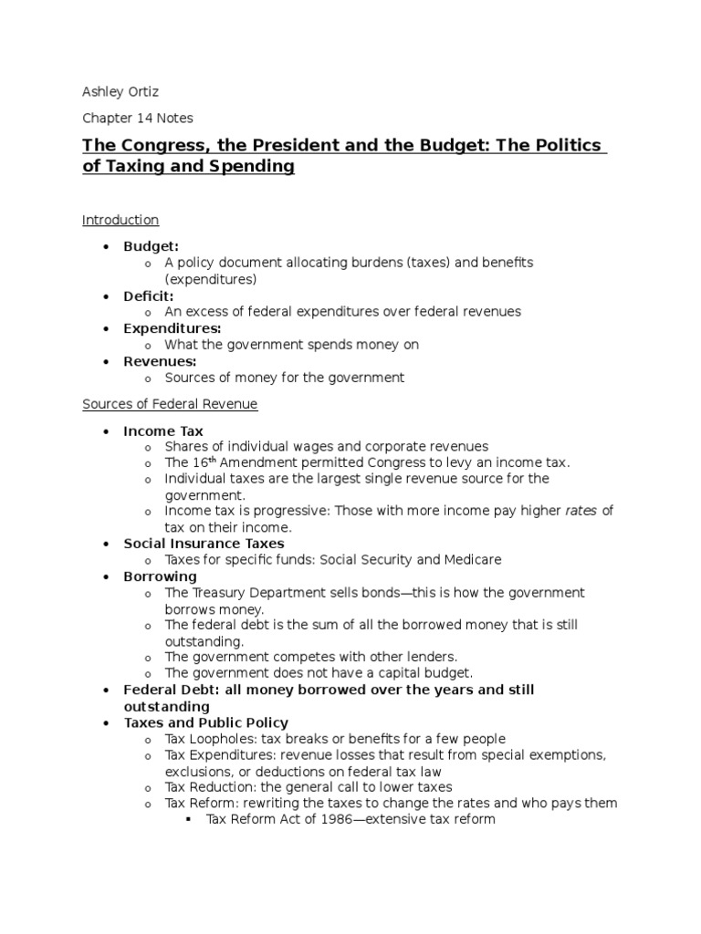 The Congress, The President and The Budget: The Politics of Taxing and ...