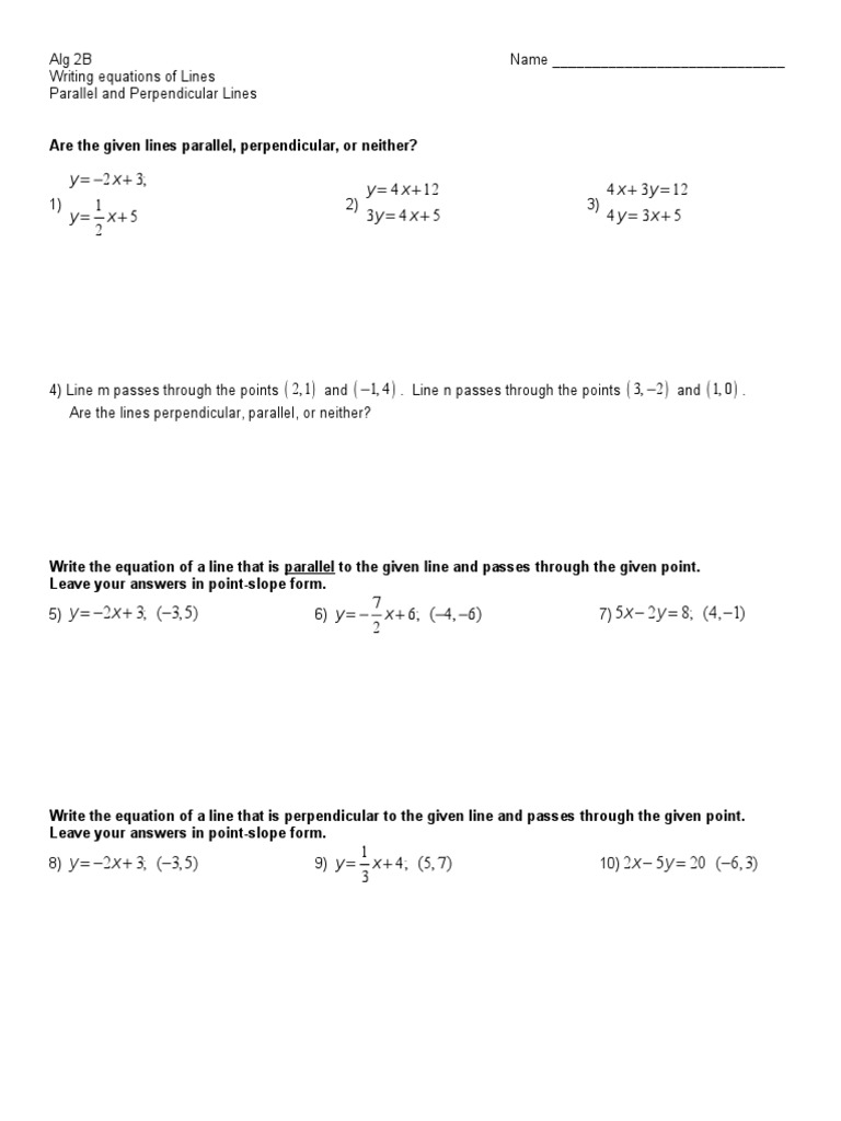 Alg2B - Parallel Perpendicular | PDF