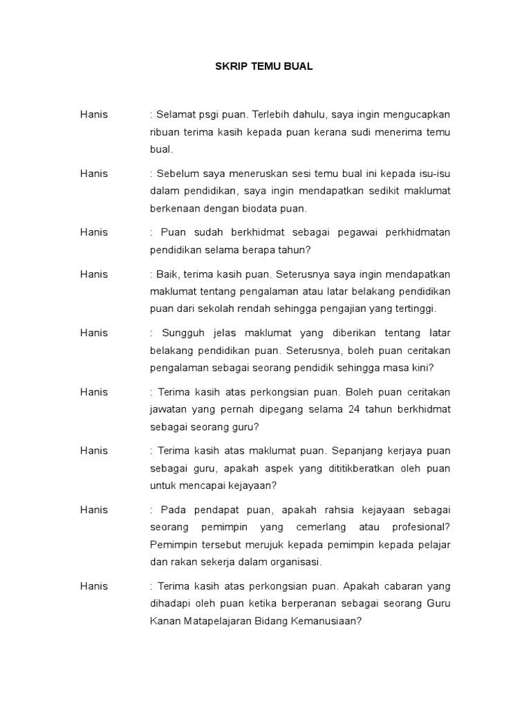 Contoh Dialog Temu Bual