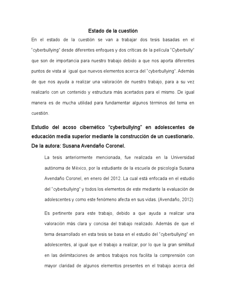 Estado de La Cuestion Del Bullying Segun La Psicologia