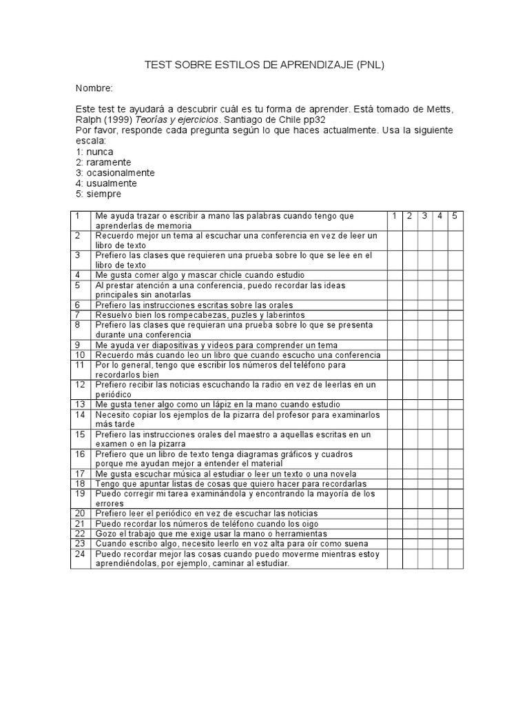 Test Sobre Estilos de Aprendizaje VAK | PDF | Crecimiento personal y ...
