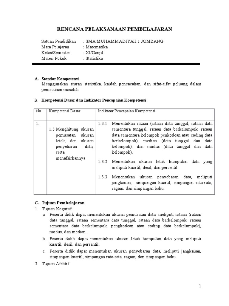Rpp Ukuran Pemusatan Baru