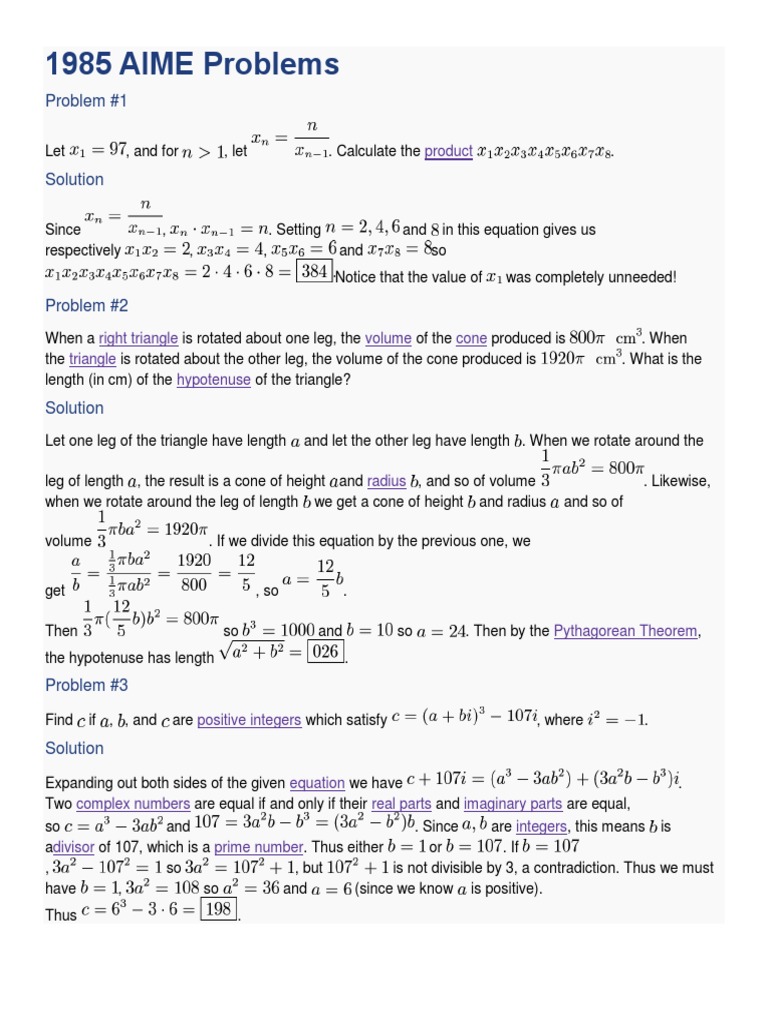 1985 AIME Problems PDF Triangle Ratio