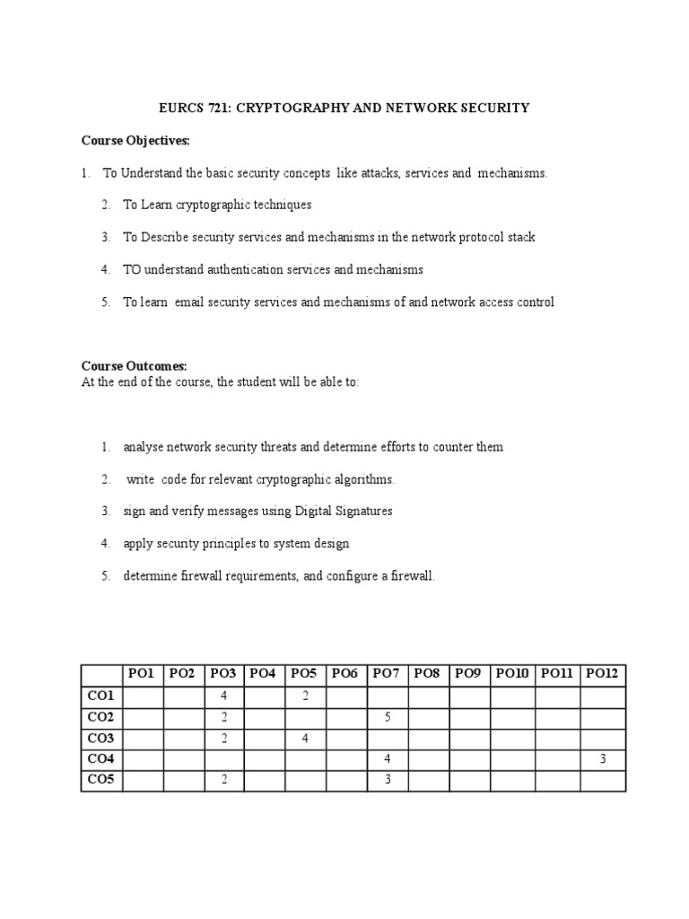 Cryptography and Network Security Course | PDF