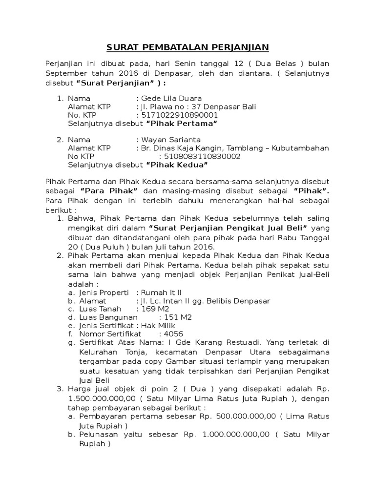 Surat Pembatalan Perjanjian Pdf