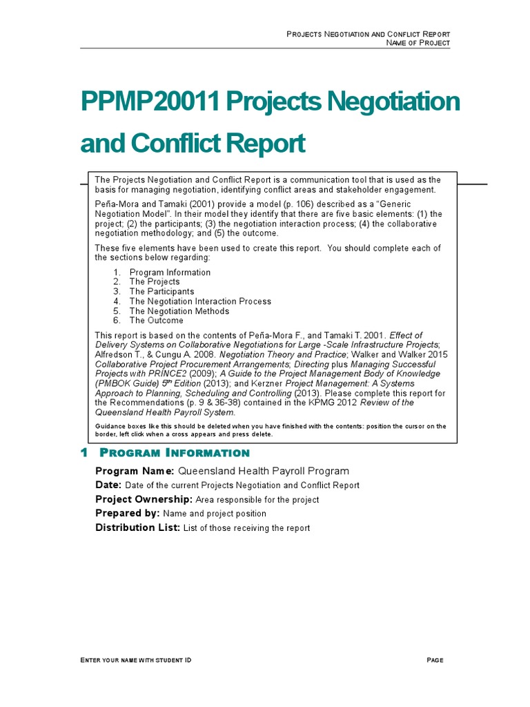 Projects Negotiation and Conflict Report - Template | Negotiation