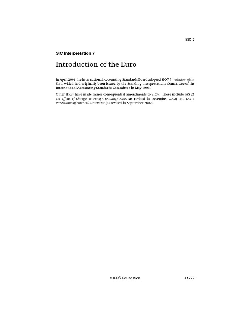 Introduction of The Euro: SIC Interpretation 7 | PDF | International ...