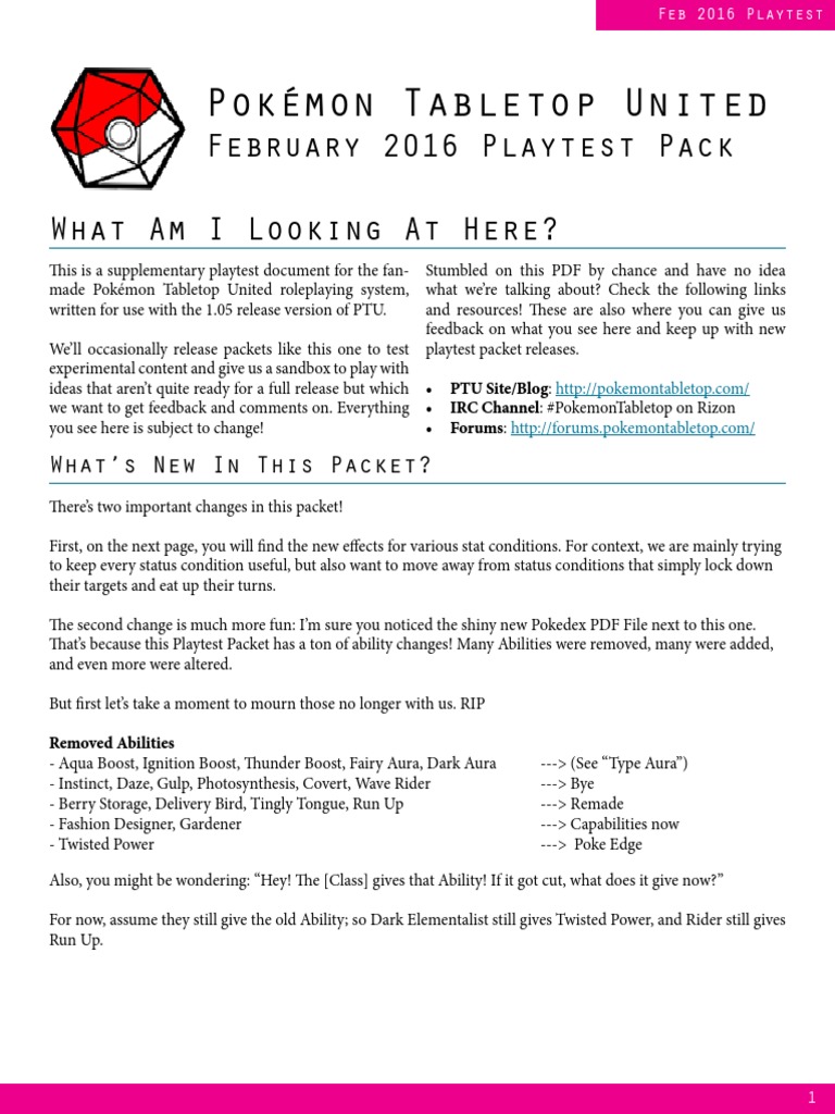 PTU 1.05 Playtest Updates Summary | PDF | Nature