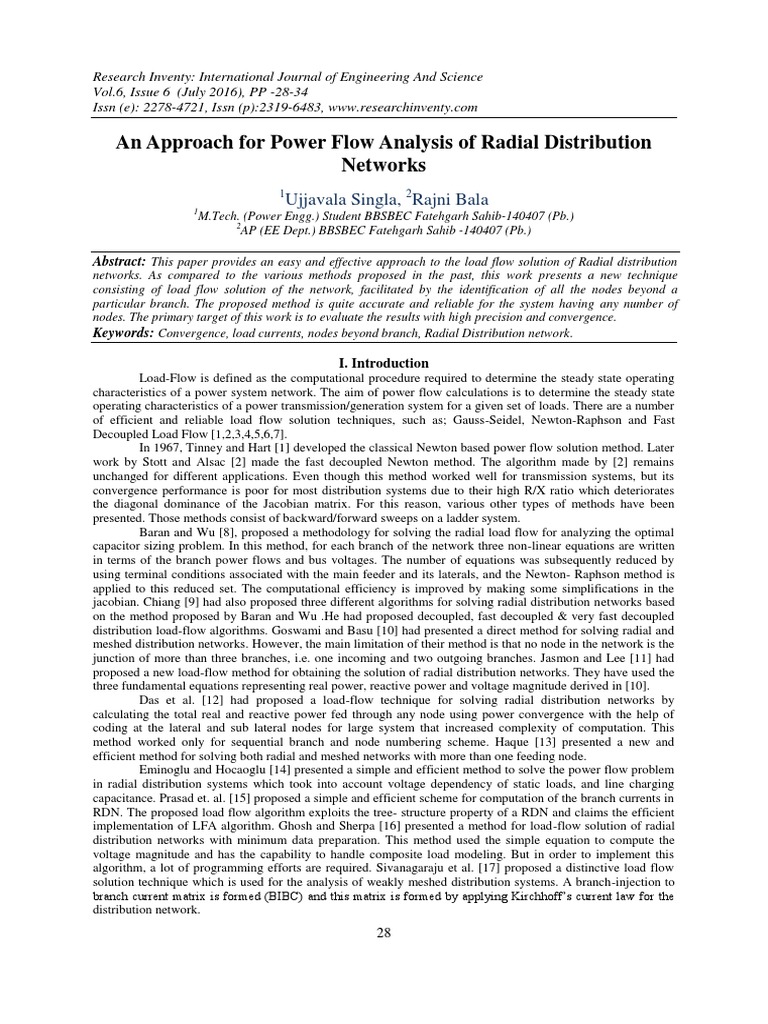 An Approach For Power Flow Analysis of Radial Distribution Networks ...