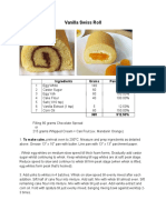 Vanilla Swiss Roll: Ingredients Grams Percentage
