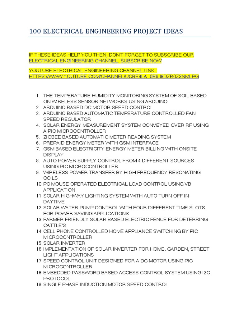 100 Electrical Engineering Project Ideas New PDF Direct Current