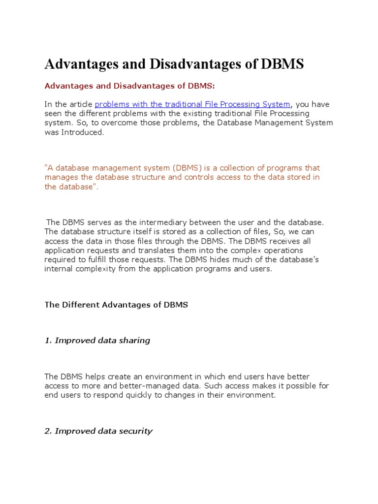 Advantages and Disadvantages of DBMS | Databases | Acid