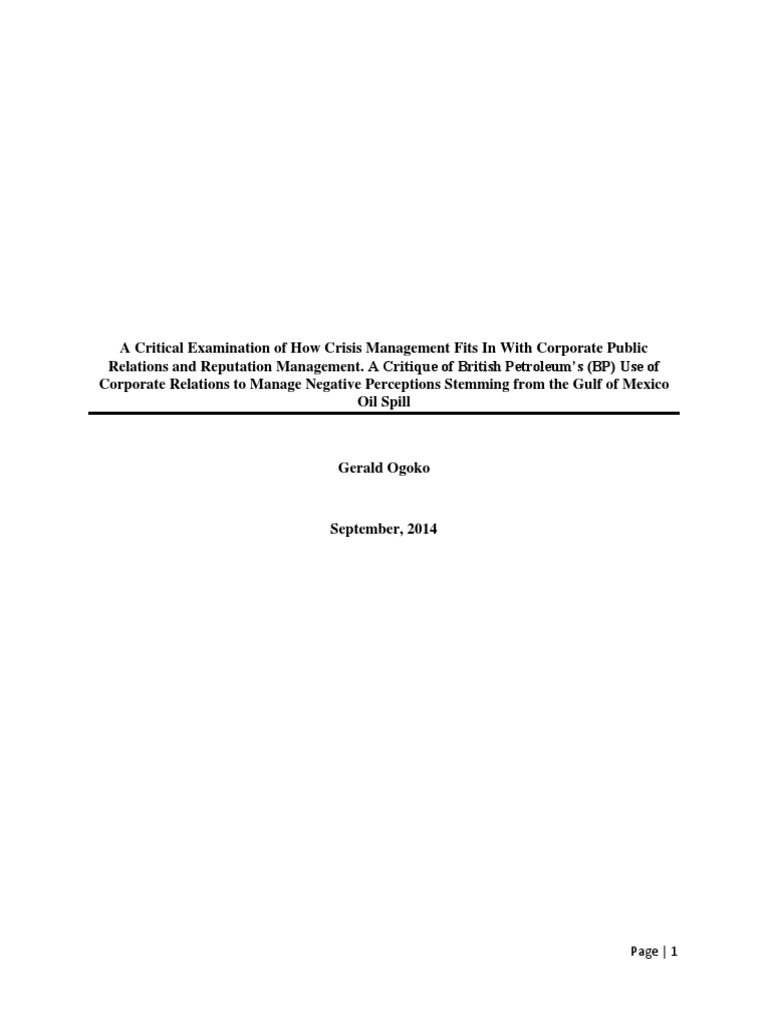 Research-Public Relations and Crisis Management - Case Study of BP's ...