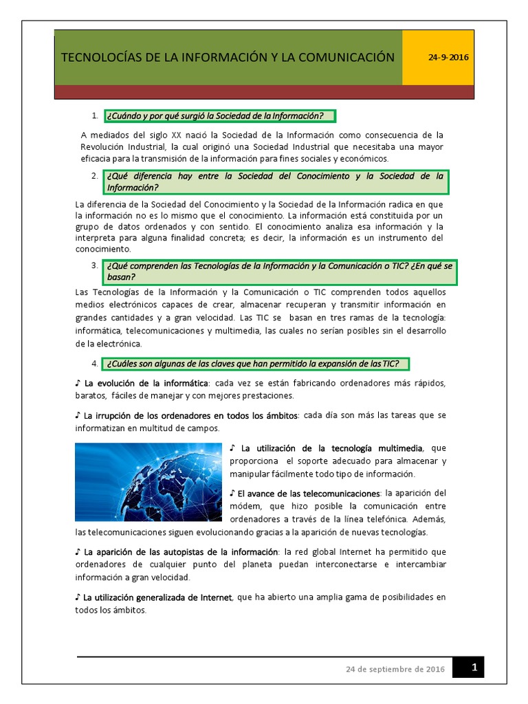 TIC Tema 1 | PDF | Tecnología de información y comunicaciones | Internet