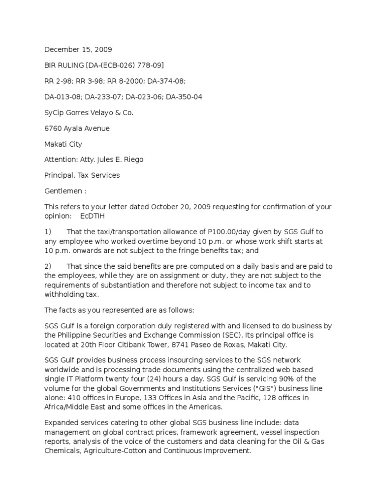 BIR Rulings Compilation On Taxation PDF Copyright Value