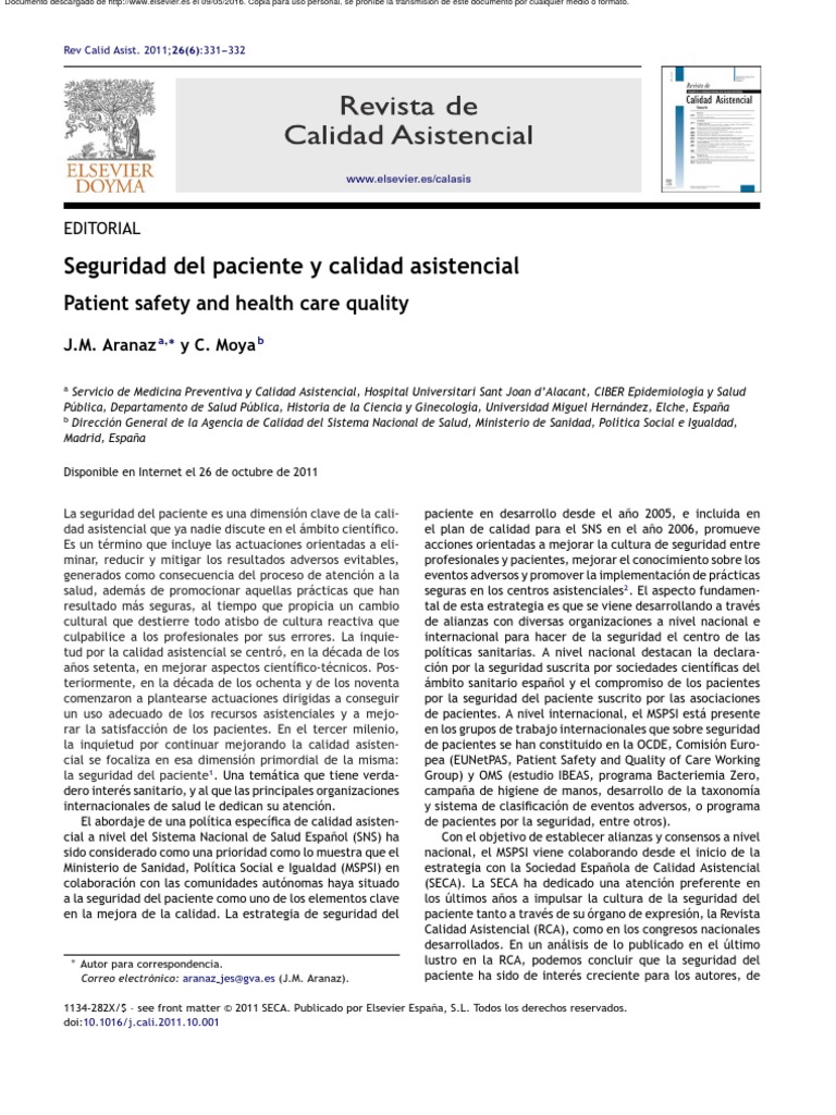 Seguridad Del Paciente y Calidad Asistencial | PDF | Seguridad del ...
