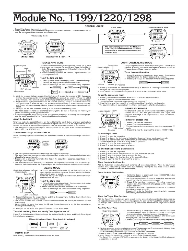 G-Shock Watch Operation Guide | PDF | Timer | Watch