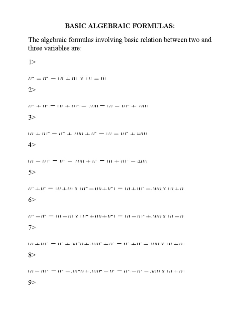 Basic Algebra and Indices Formulas | PDF