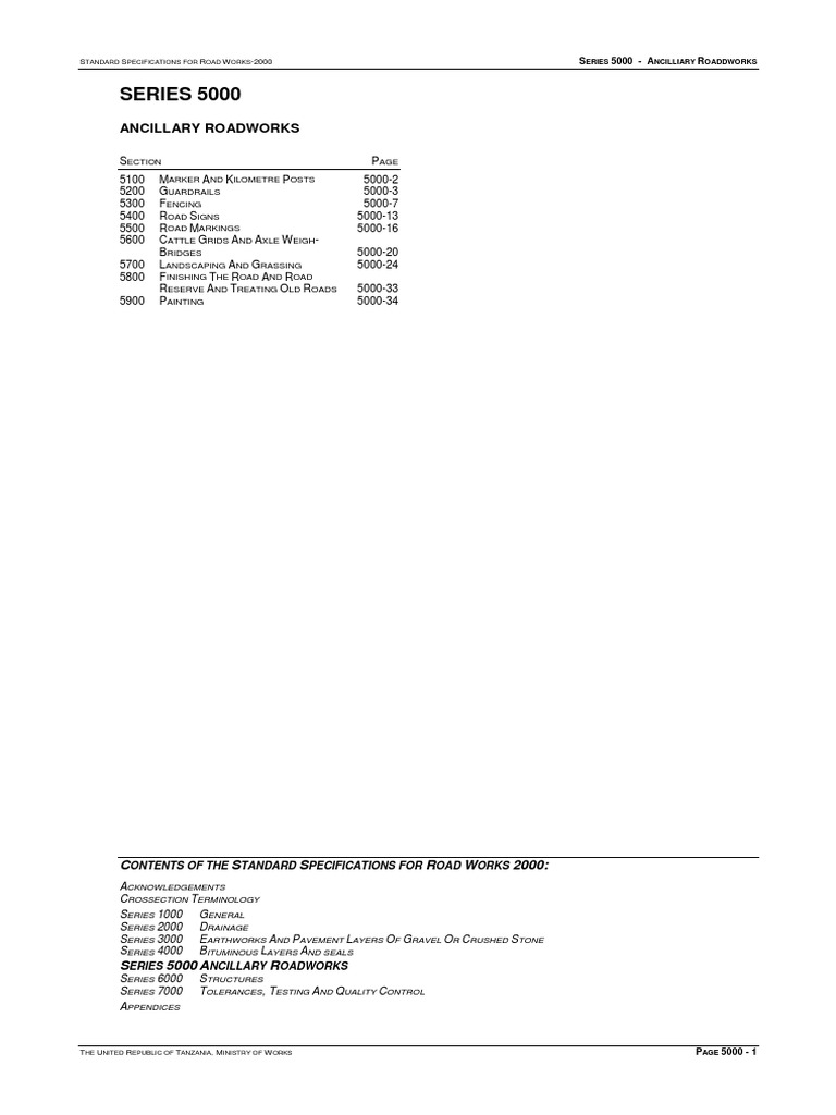 Standard Specifications For Road Works SERIES 5000-Ancillary Roadworks ...