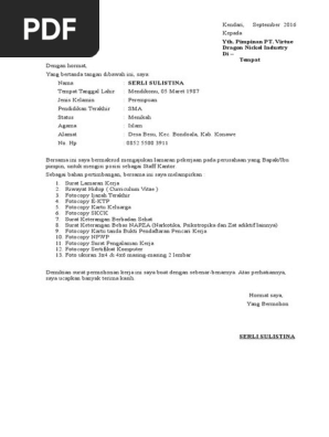 Contoh Surat Lamaran Kerja Pada Perusahaan Pertambangan Contoh Surat Terbaru