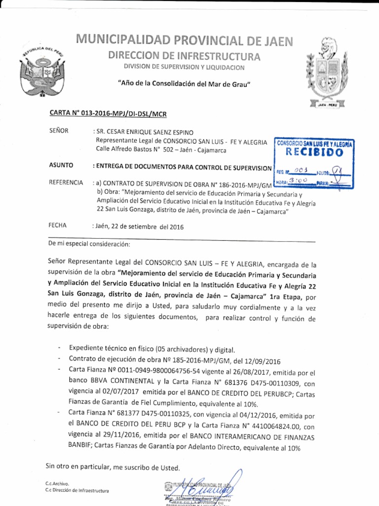Carta de Entrega de Documentos