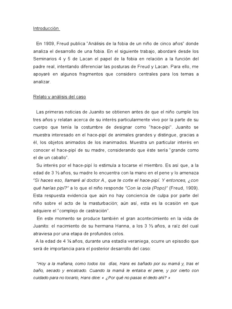 Fobia y Complejo de Castración en Juanito | PDF | Jacques Lacan | Temor