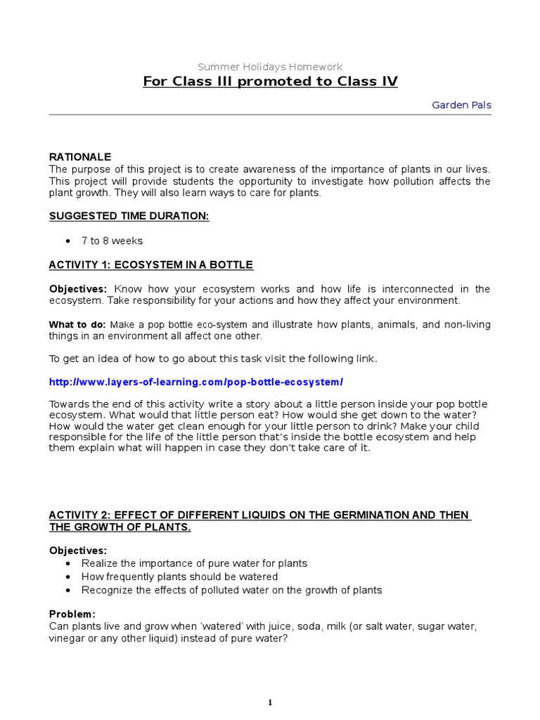 Class IV - Holiday Homework | PDF | Experiment | Ecosystem
