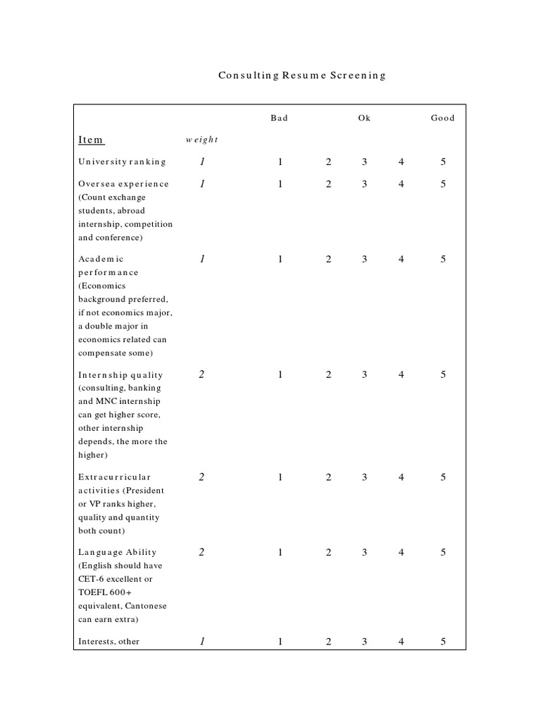 Consulting Resume Screening Criteria | PDF