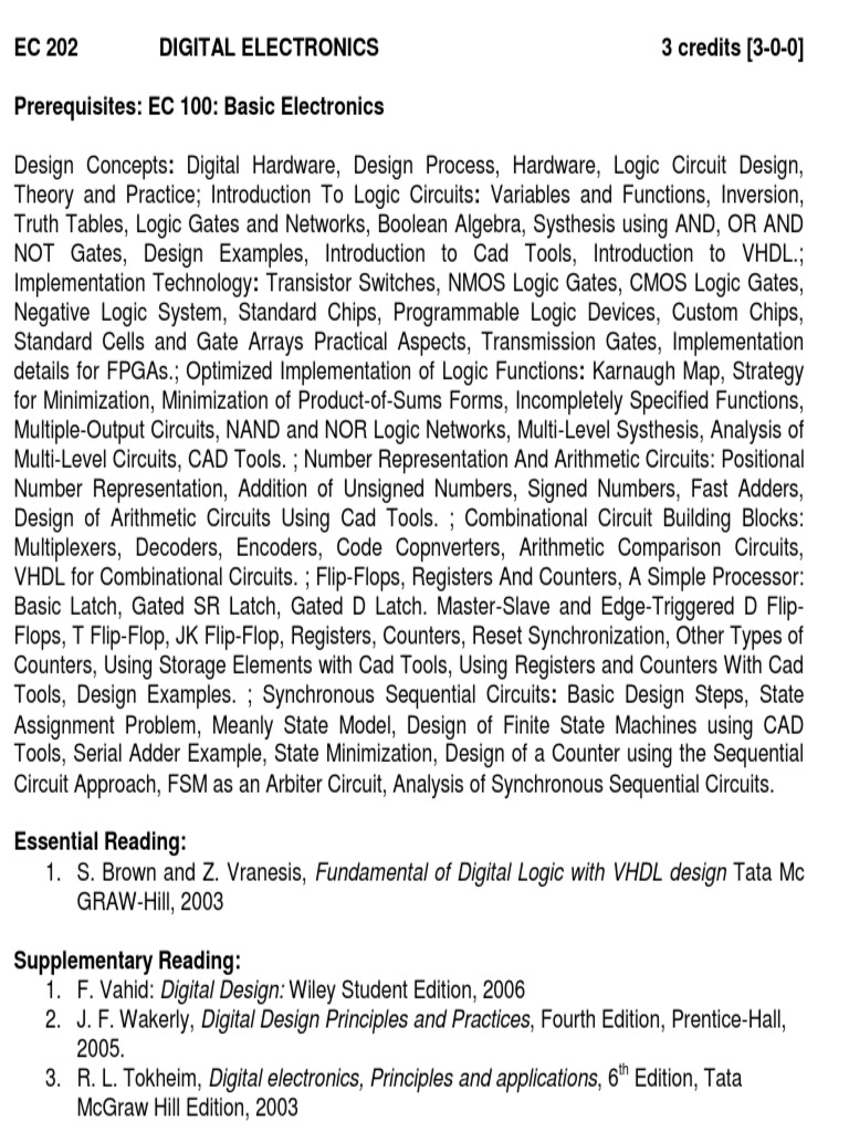 EC 202 Digital Electronics 3 Credits (300) Prerequisites EC 100