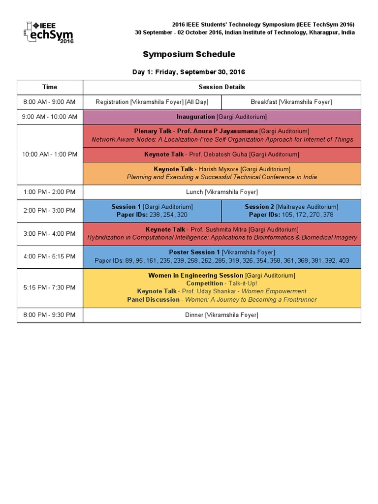 IEEE TechSym 2016 Schedule Overview | PDF | Areas Of Computer Science ...