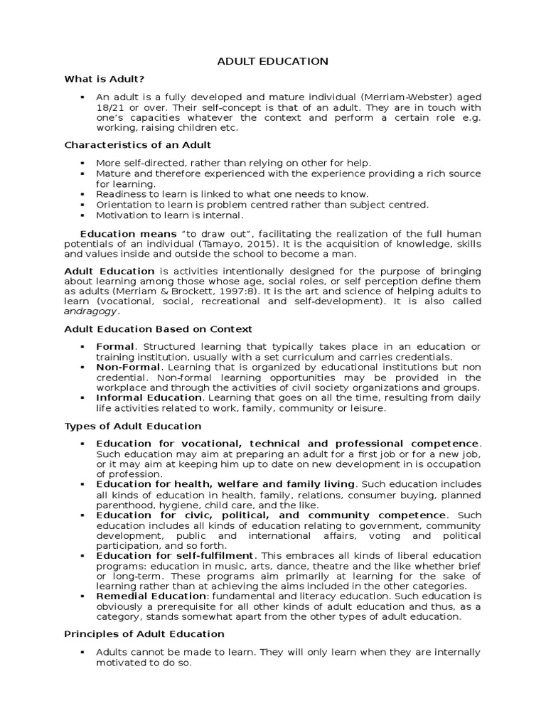 Overview of Adult Education Types | PDF | Adult Education | Behavior ...