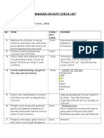 Am Manager On Duty Check List: Day/Date: Tuesday, Sept 21st, 2016 MOD: Tuti NO Task Done/ NOT Done Remark