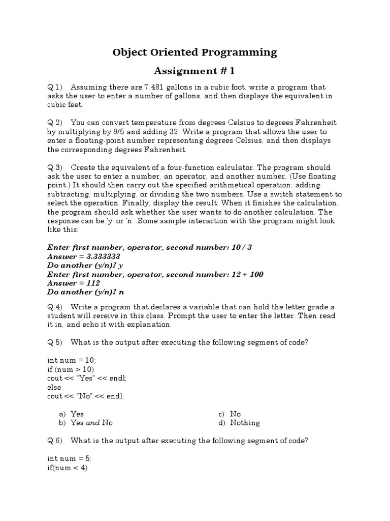 OOP Assignment: Programming Tasks | PDF | Computers
