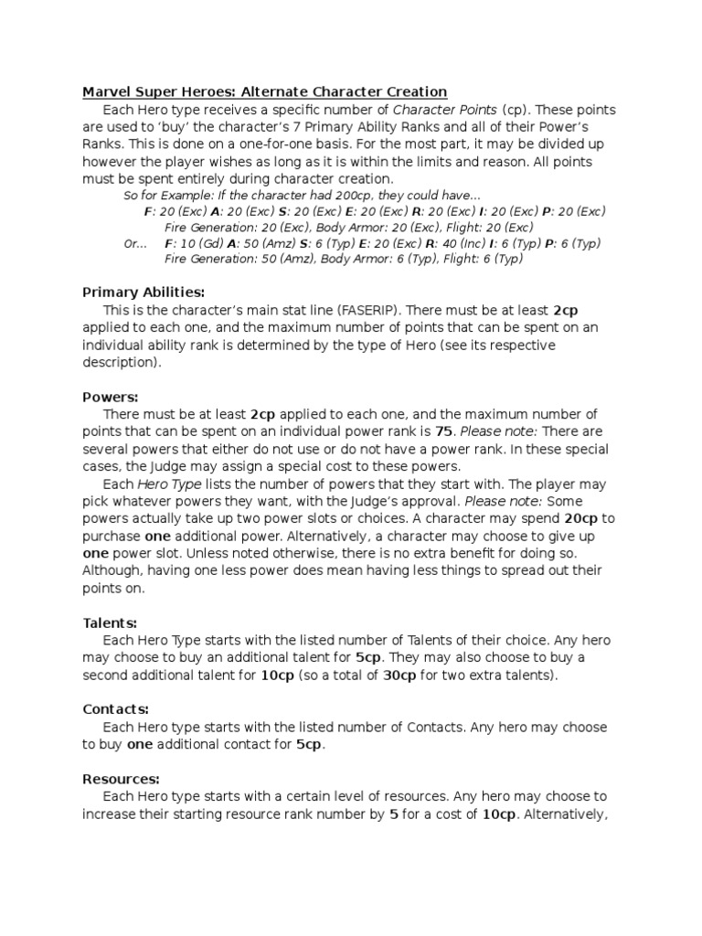 Marvel RPG Character Creation Guide | PDF | Entertainment | Gaming
