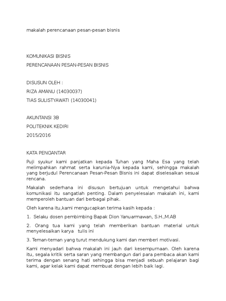 Perencanaan Dan Pengorganisasian Pesan Bisnis