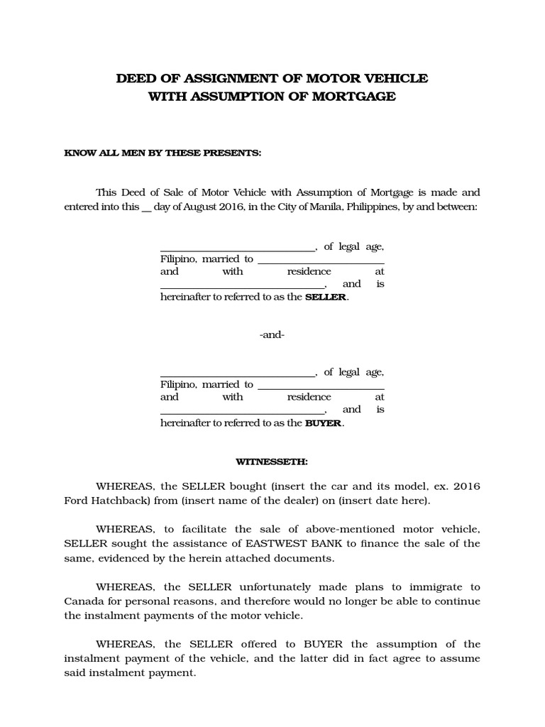 deed of assignment vehicle