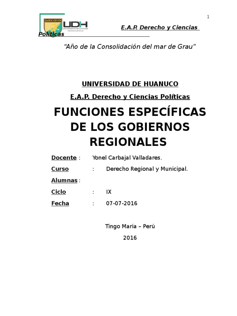 Funciones Específicas de Gobiernos Regionales | PDF | Gobierno | Science
