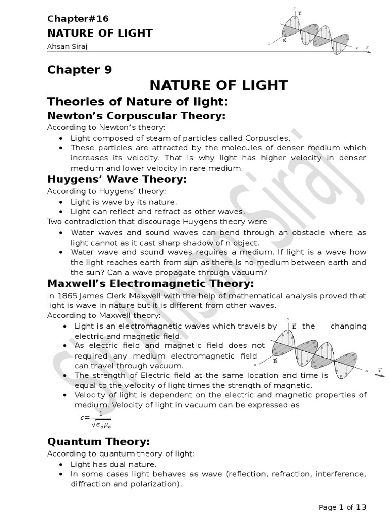 Theories on the Nature of Light | PDF | Diffraction | Light