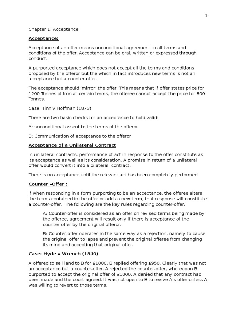 Understanding Acceptance in Contracts | PDF | Offer And Acceptance ...