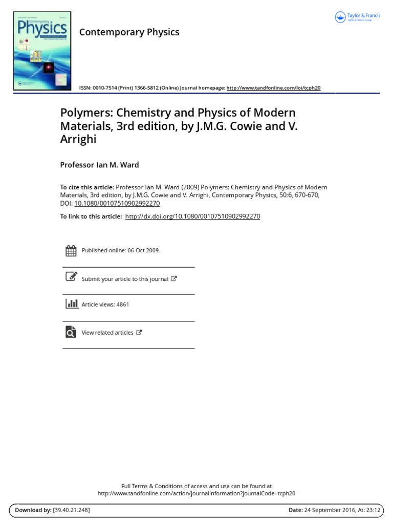 Polymers Chemistry and Physics of Modern Materials 3rd Edition by J M G