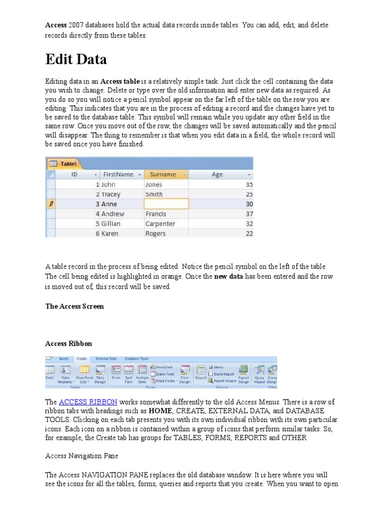 Edit Data: Access 2007 Databases Hold The Actual Data Records Inside ...