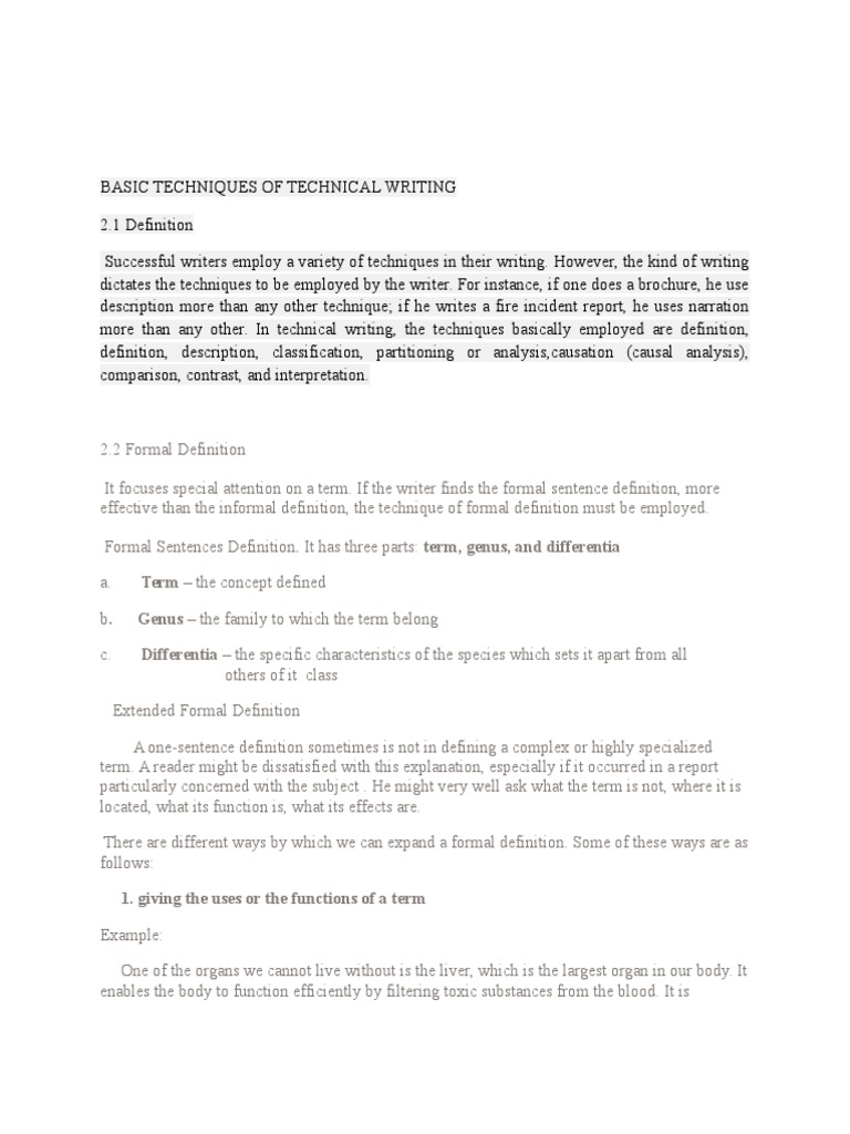 Essential Techniques in Technical Writing | PDF | Definition | Causality